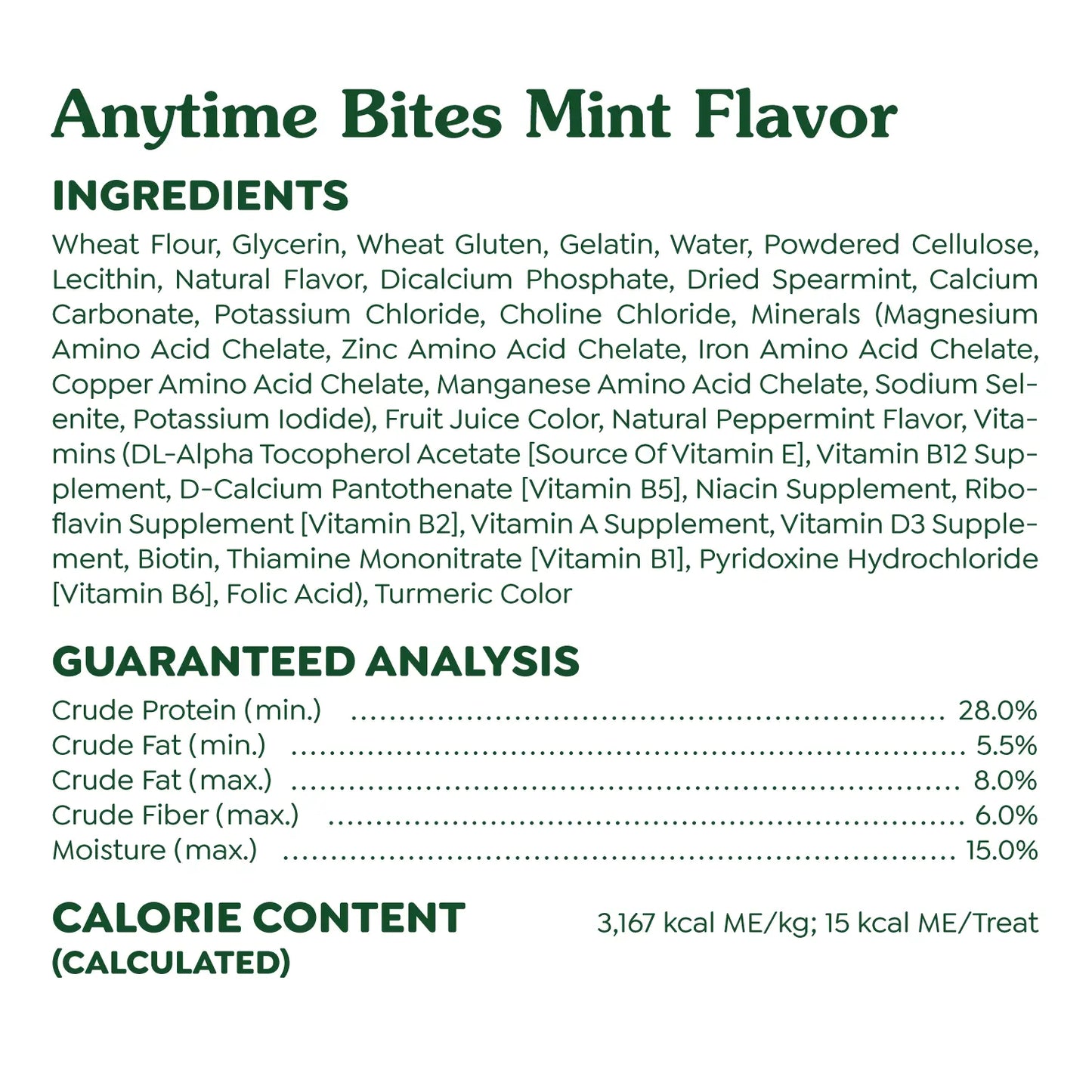 Product info of Greenies Anytime Bites Bite-Size Dog Dental Treats Mint 10.3-oz