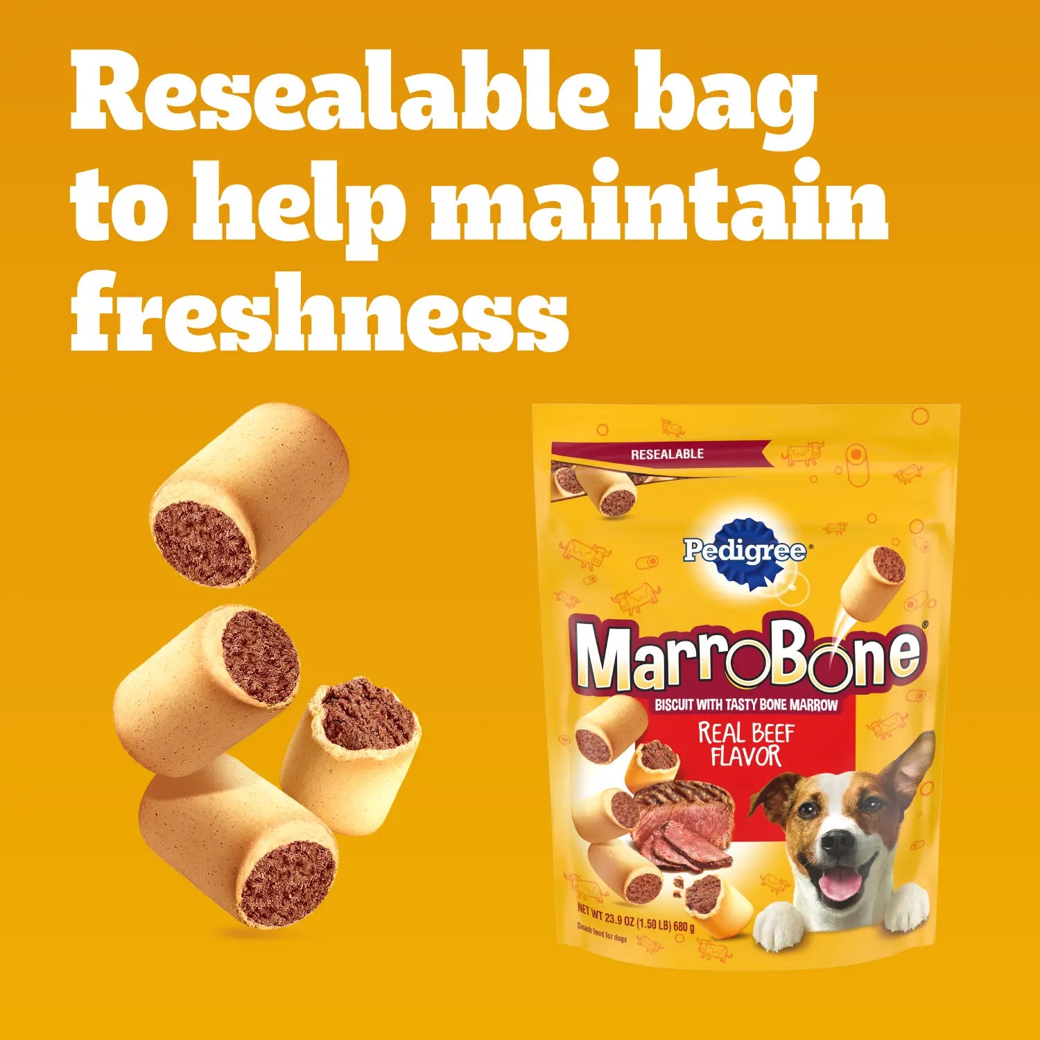 info of Pedigree MarroBone Biscuit Dog Treats Beef Regular 24-oz