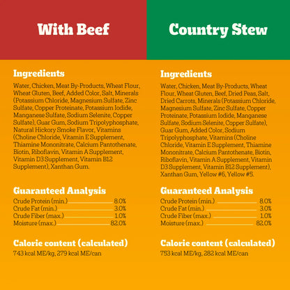 Ingredients & Guaranteed-Analysis of Pedigree Choice Cuts in Gravy Adult Wet Dog Food Variety Pack Beef & Country Stew 12 Count 13.2-oz