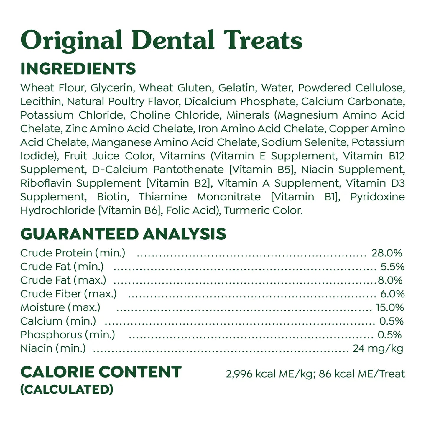 Ingredients & Guaranteed-Analysis of Greenies Original Dog Dental Treats Regular 36-oz 36 Count