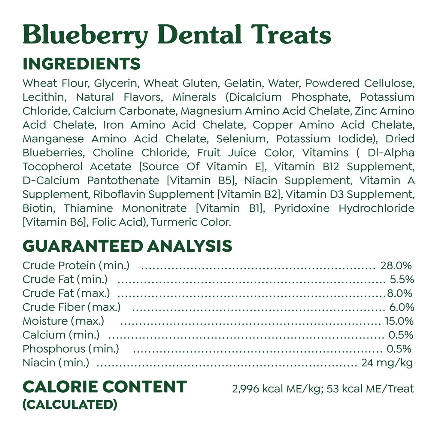 Ingredients & Guaranteed-Analysis ofGreenies Blueberry Dog Dental Treats Petite 12-oz 20 Count 