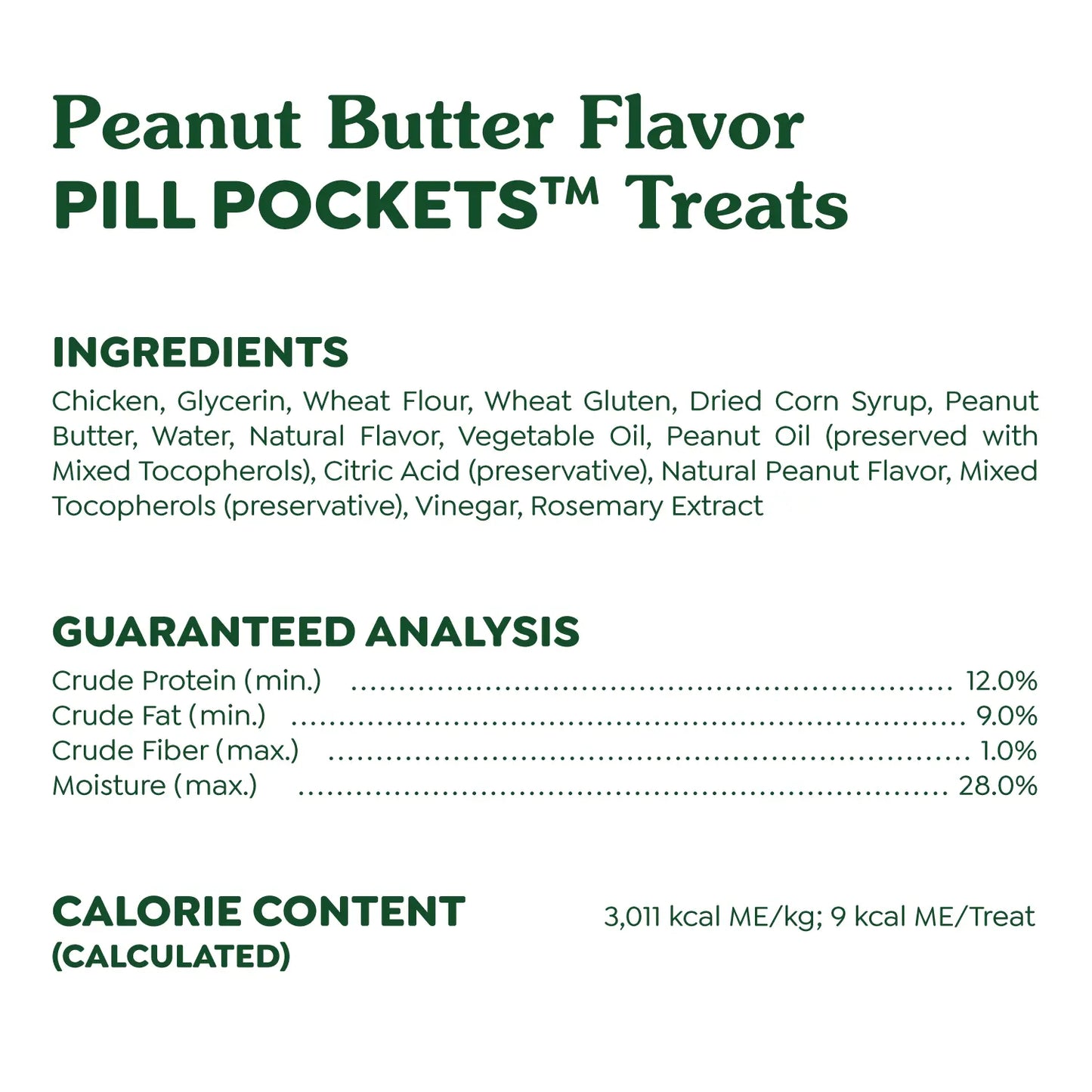 Ingredients & Guaranteed-Analysis of Greenies Tablet Pill Pockets Dog Treats Peanut Butter 3.2-oz 30 Count