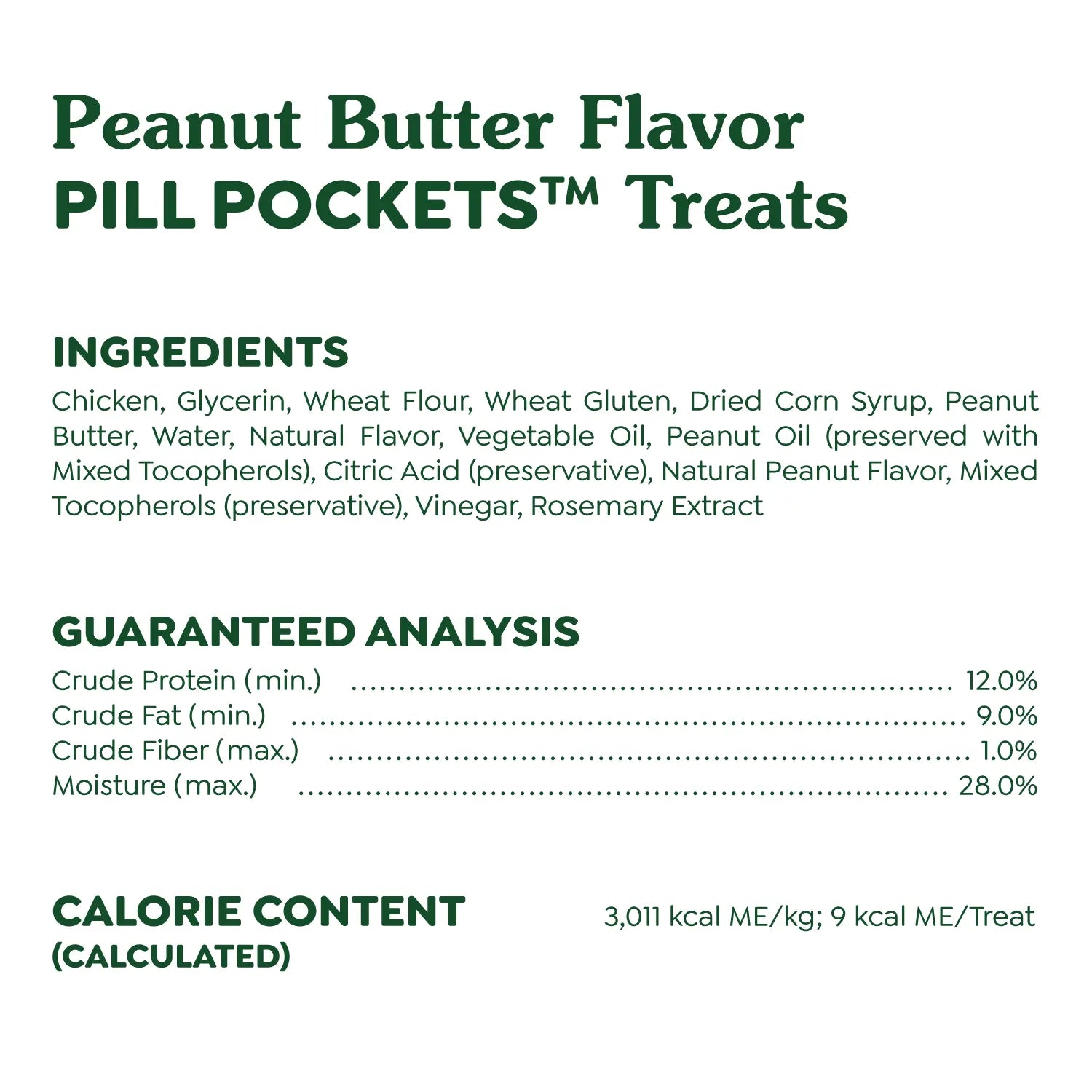Ingredients & Guaranteed-Analysis of Greenies Tablet Pill Pockets Dog Treats Peanut Butter 3.2-oz 30 Count