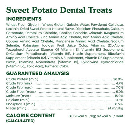 Ingredients & Guaranteed-Analysis of Greenies Sweet Potato Dog Dental Treats Regular 12-oz 12 Count