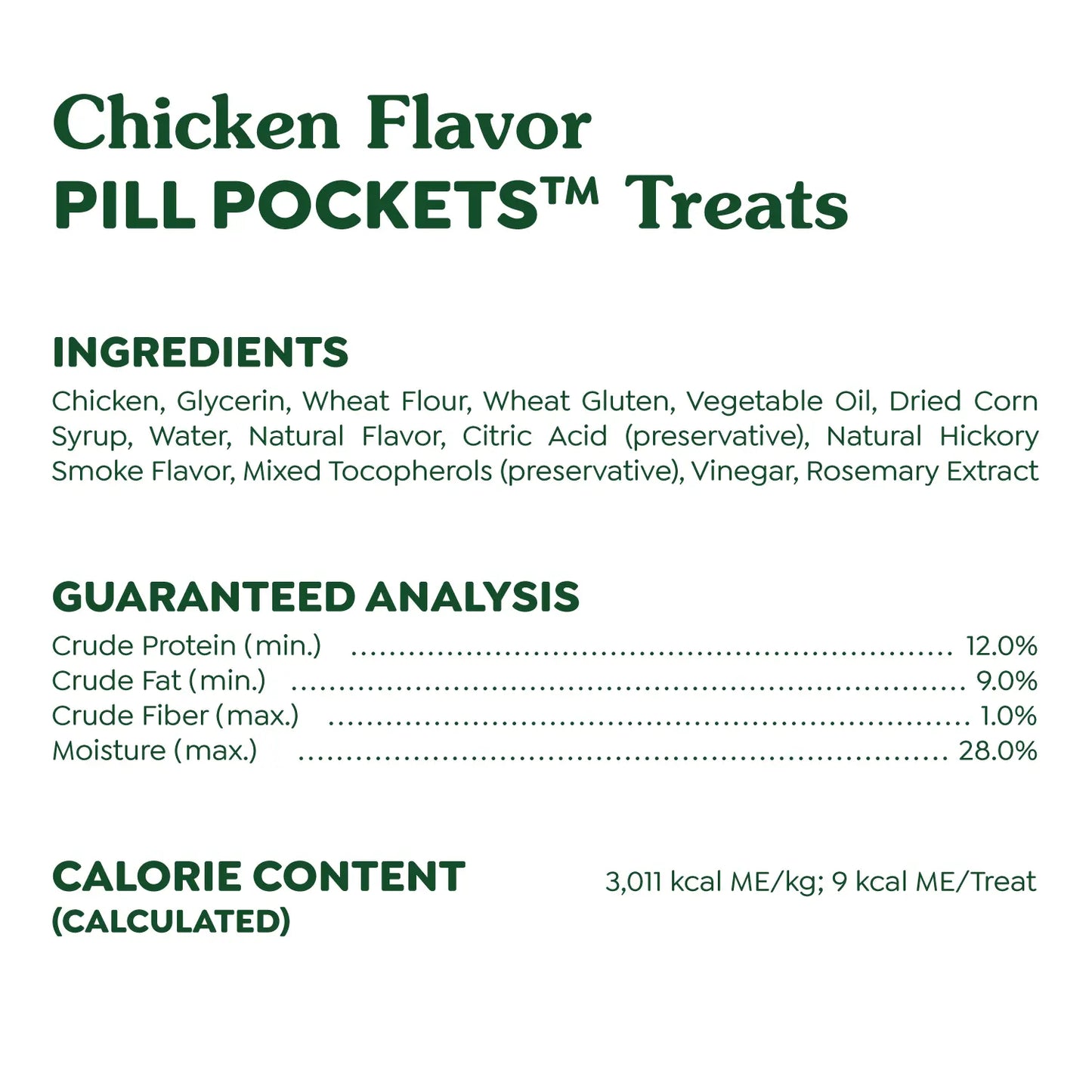 Ingredients & Guaranteed-Analysis of Greenies Tablet Pill Pockets Dog Treats Chicken 3.2-oz 30 Count