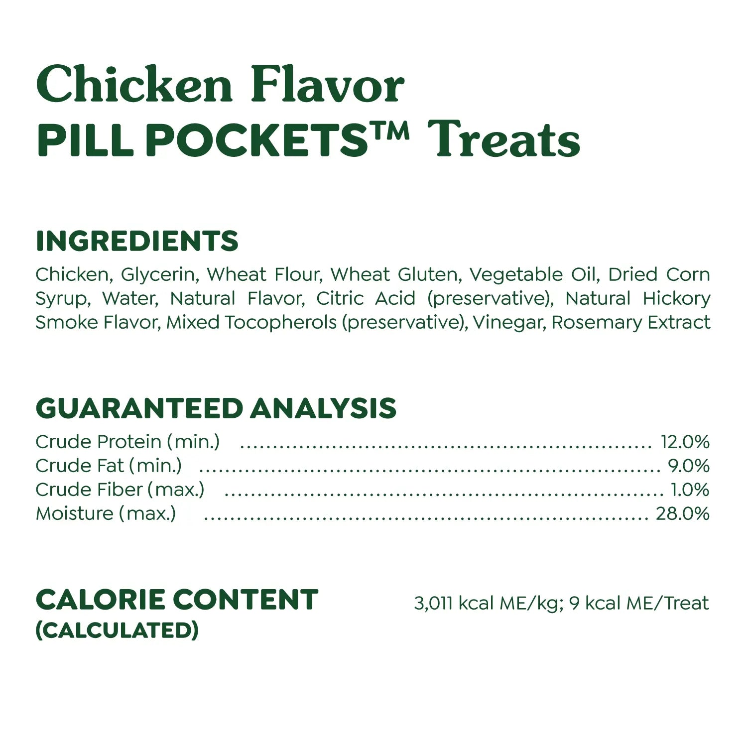 Ingredients & Guaranteed-Analysis of Greenies Tablet Pill Pockets Dog Treats Chicken 3.2-oz 30 Count