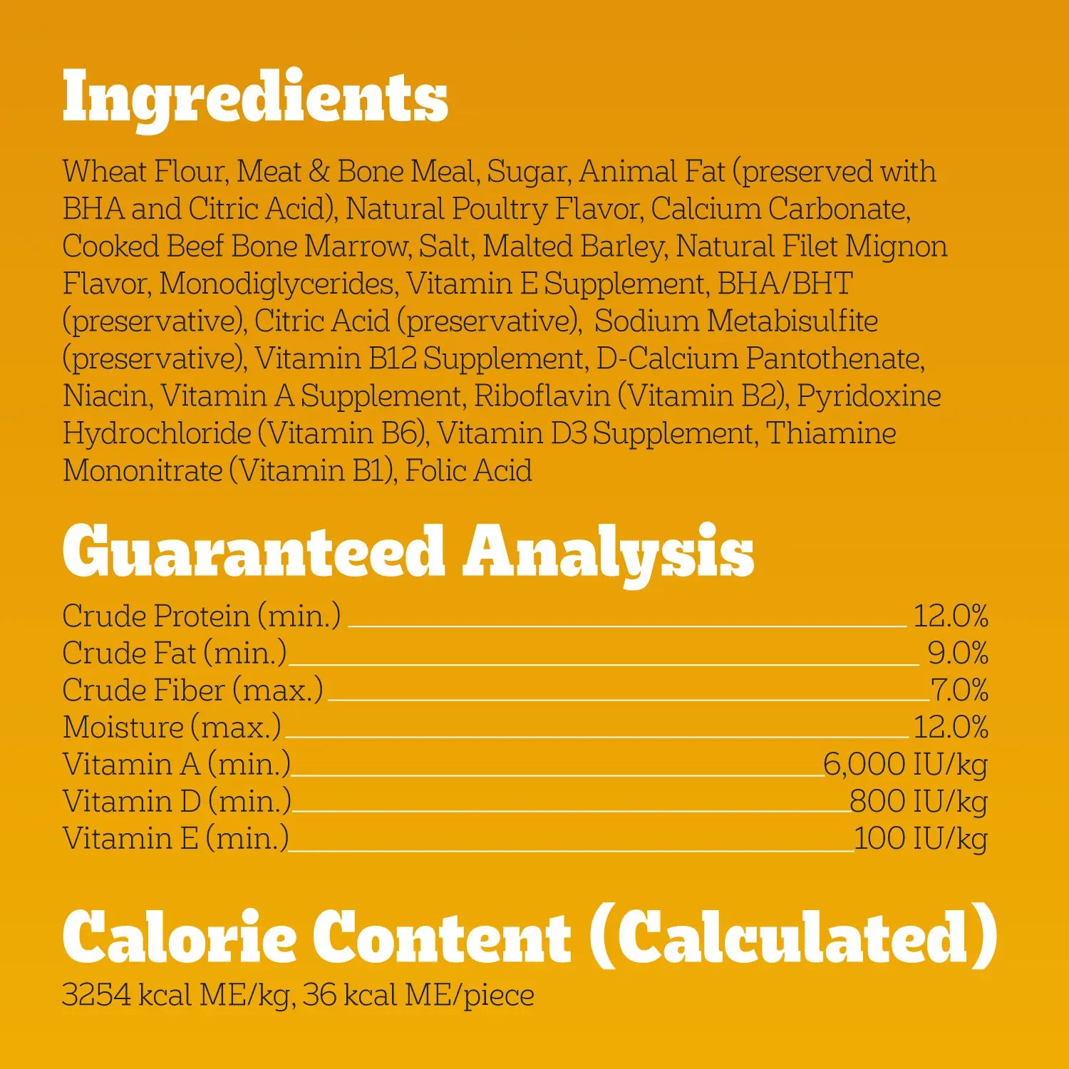 Ingredients & Guaranteed-Analysis of Pedigree MarroBone Biscuit Dog Treats Beef Regular 24-oz