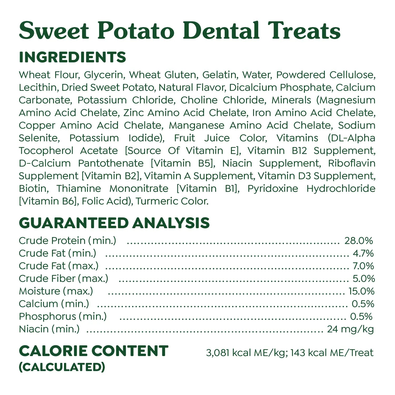 Ingredients & Guaranteed-Analysis of Greenies Sweet Potato Dog Dental Treats Large 12-oz 8 Count
