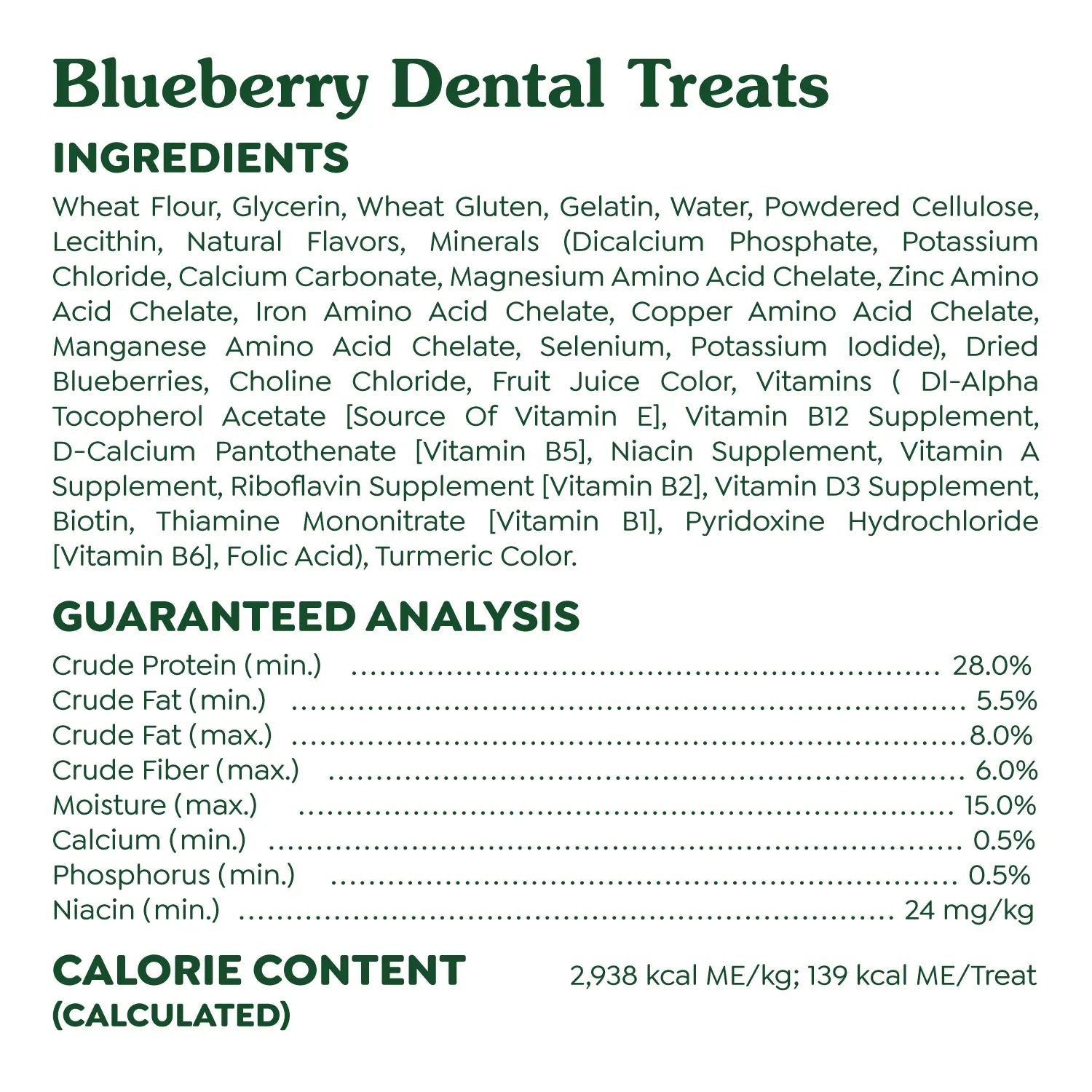 Ingredients & Guaranteed-Analysis of Greenies Blueberry Dog Dental Treats Large 12-oz 8 Count