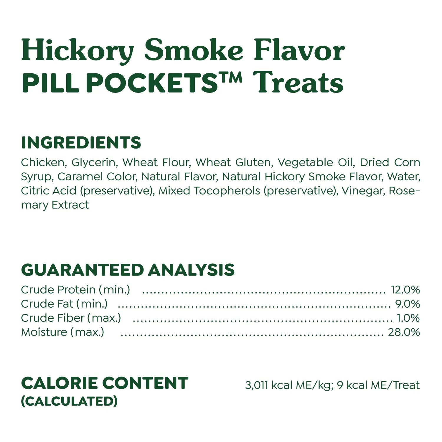Ingredients & Guaranteed-Analysis of Greenies Tablet Pill Pockets Dog Treats Hickory Smoke 3.2-oz 30 Count
