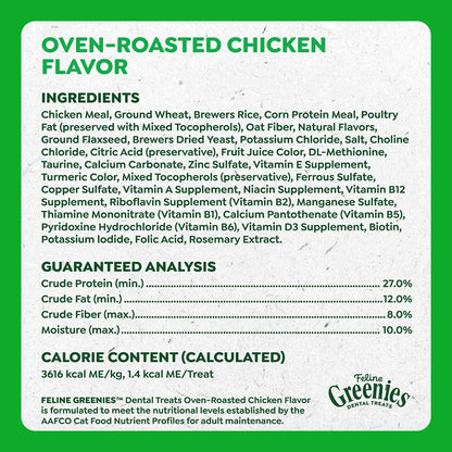Ingredients & Guaranteed-Analysis of Greenies Feline Oven Roasted Chicken Adult Cat Dental Treats 21-oz