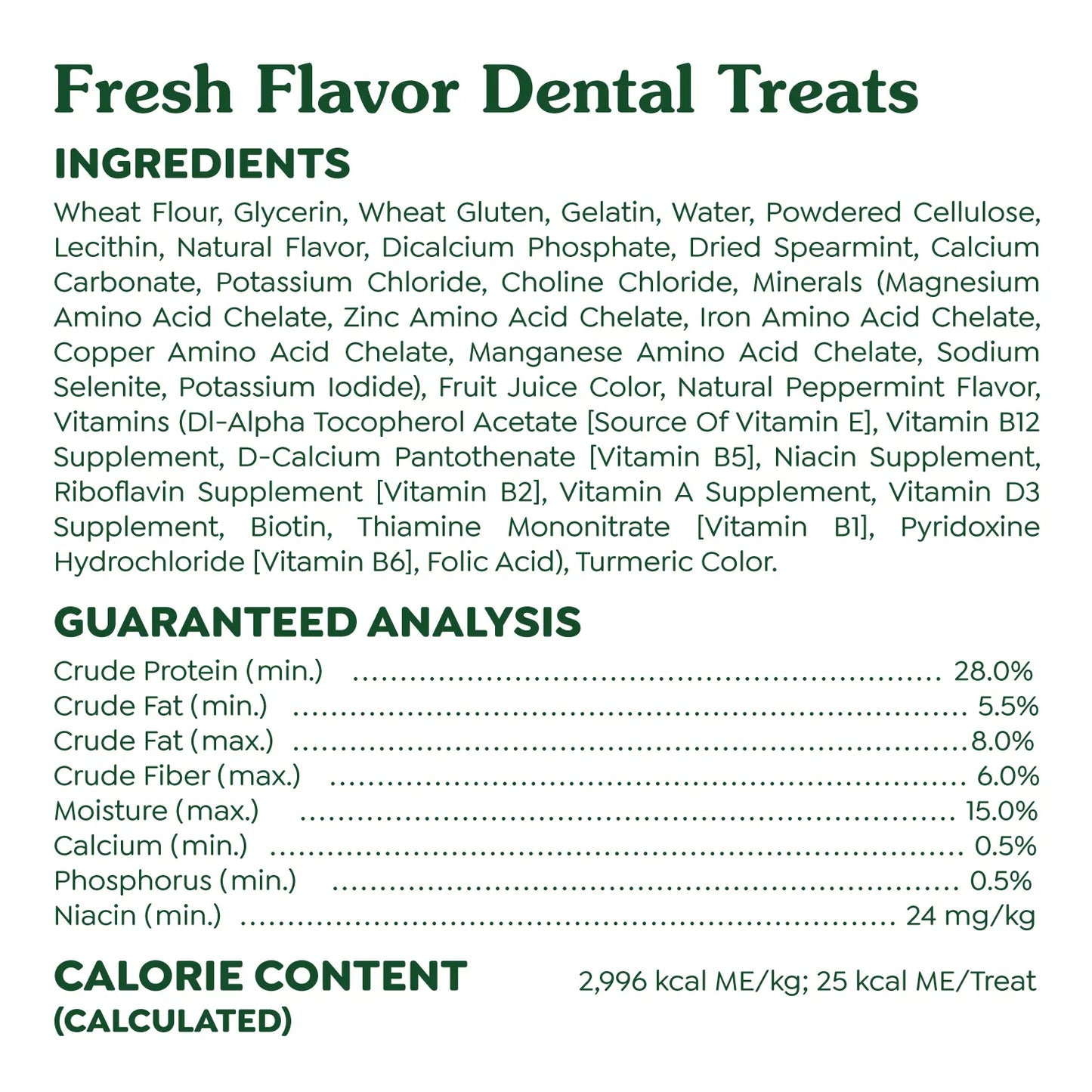 Ingredients & Guaranteed-Analysis of Greenies Fresh Dog Dental Treats Teenie 12-oz 43 Count