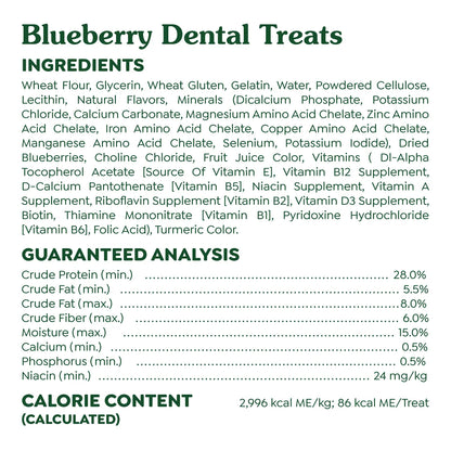 Ingredients & Guaranteed-Analysis of Greenies Blueberry Dog Dental Treats Regular 12-oz 12 Count 