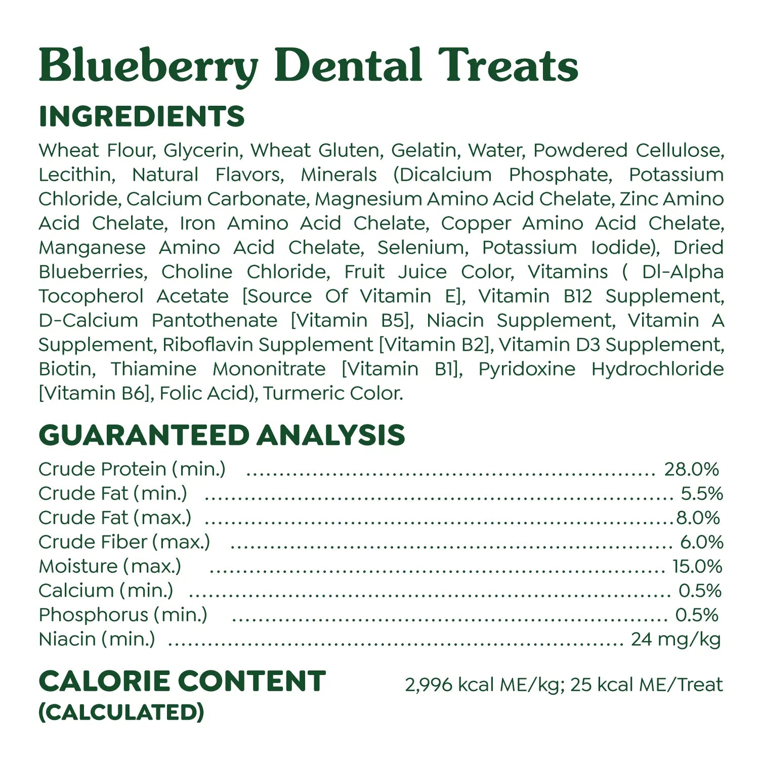 Ingredients & Guaranteed-Analysis of Greenies Blueberry Dog Dental Treats Teenie 12-oz 43 Count