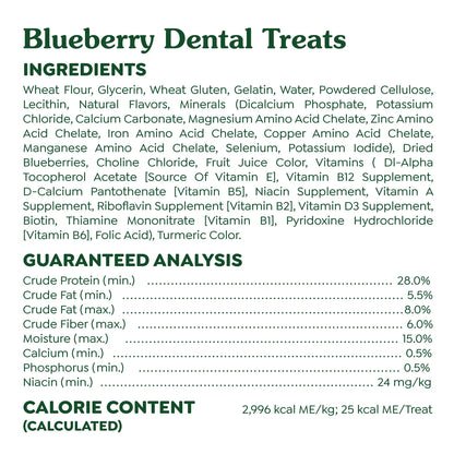 Ingredients & Guaranteed-Analysis of Greenies Blueberry Dog Dental Treats Teenie 12-oz 43 Count