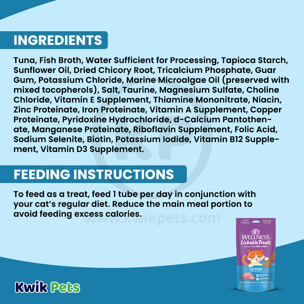 Wellness Puree Natural Grain-Free Lickable Cat Treats Tuna 6 Count 2.53-oz