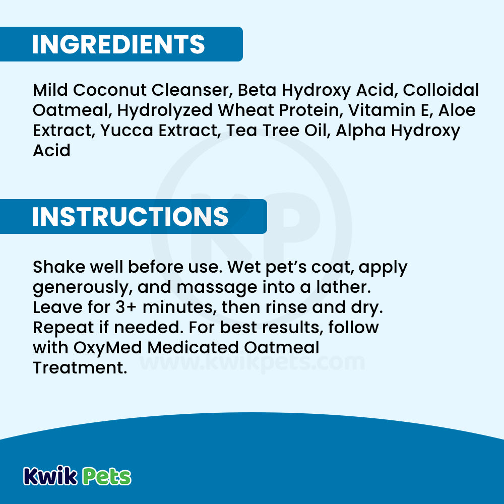 Ingredients info & Usages Instructions of  TropiClean OxyMed Anti-Itch Medicated Oatmeal Shampoo for Dogs & Cats 20-oz