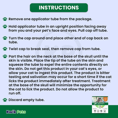 Usages Instructions of Elanco Advantage II 2-Month Supply Topical Flea Treatment & Prevention for Small Cats 5-9 lbs
