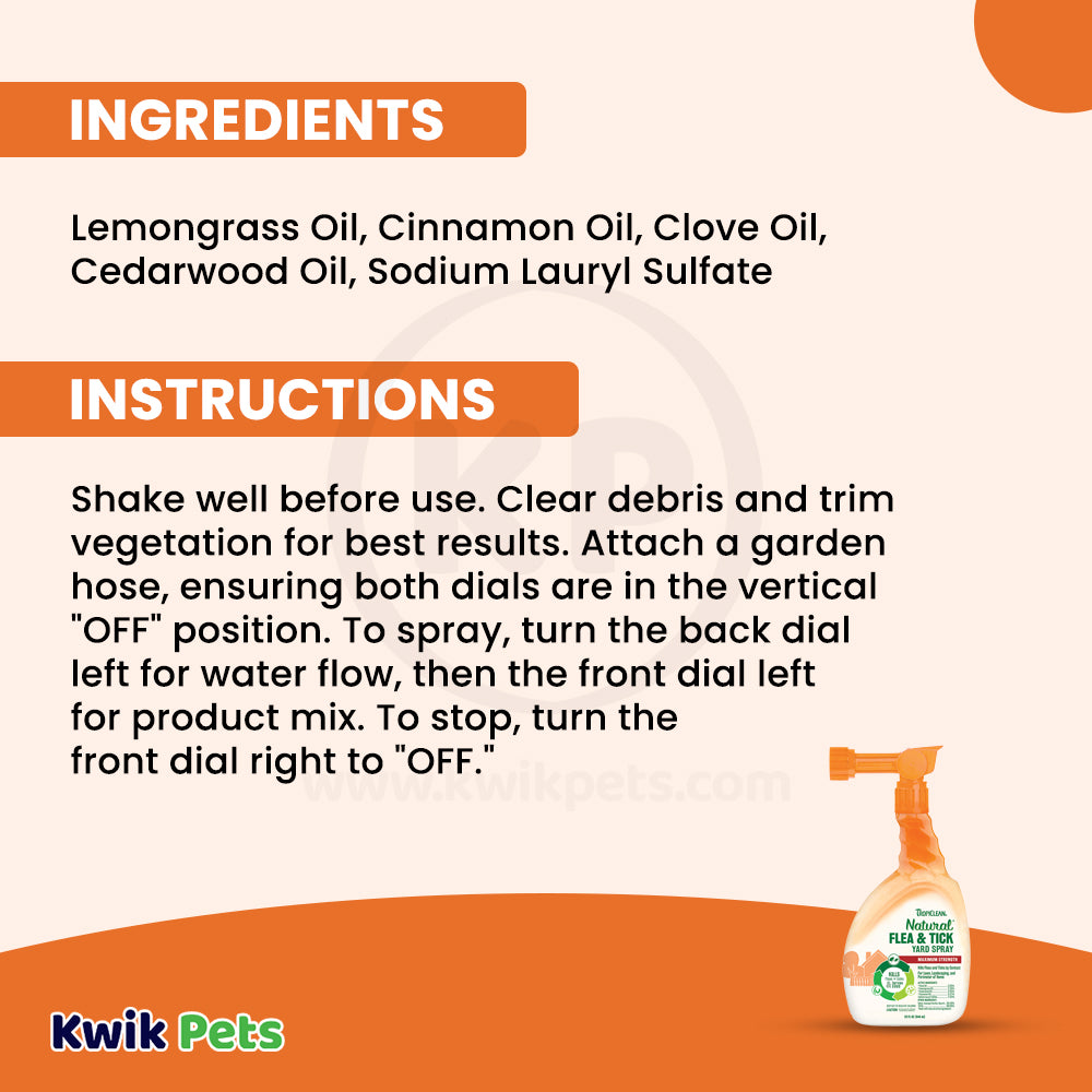 Ingredients info & Usages Instructions of TropiClean Natural Flea & Tick Maximum Strength Yard Spray 32-oz