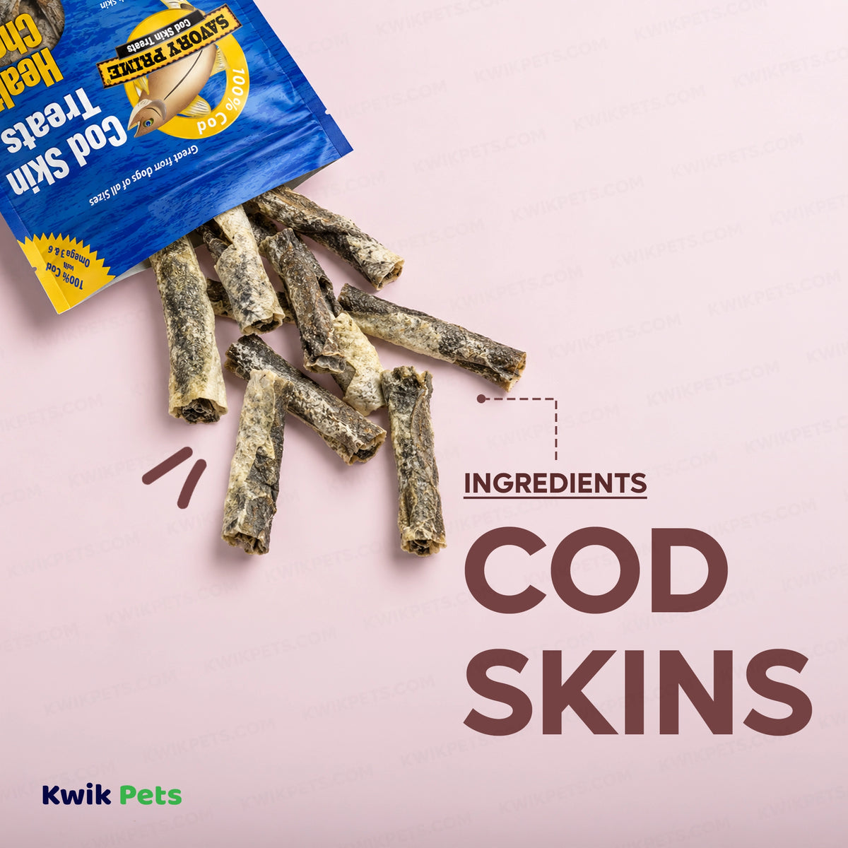 Ingredients info of Savory Prime Cod Skin Fish Strips Dog Treats 4-oz