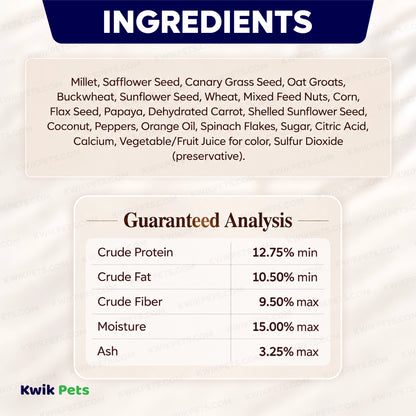 Feeding Guide Lines of Volkman Seed Company Avian Science Super Cockatiel Bird Treat with Sunflower Seed 4-lb