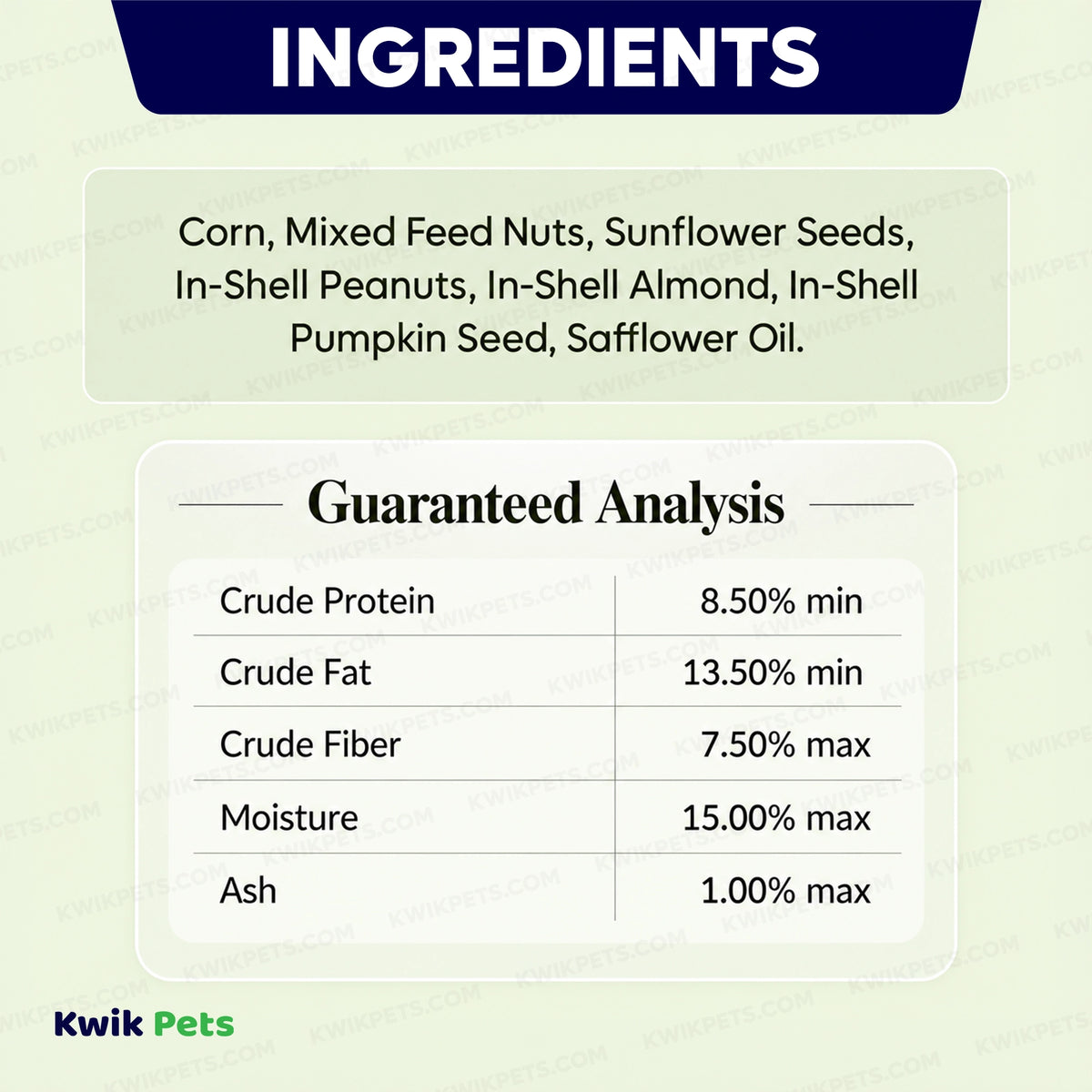 Ingredients info & Guaranteed Analysis of Volkman Seed Company Small Animal Squirrel Gourmet Mix Dry Food 4-lb