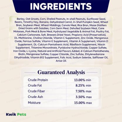 Ingredients info & Guaranteed Analysis of Volkman Seed Company Small Animal Hamster Gourmet Dry Food 4-lb