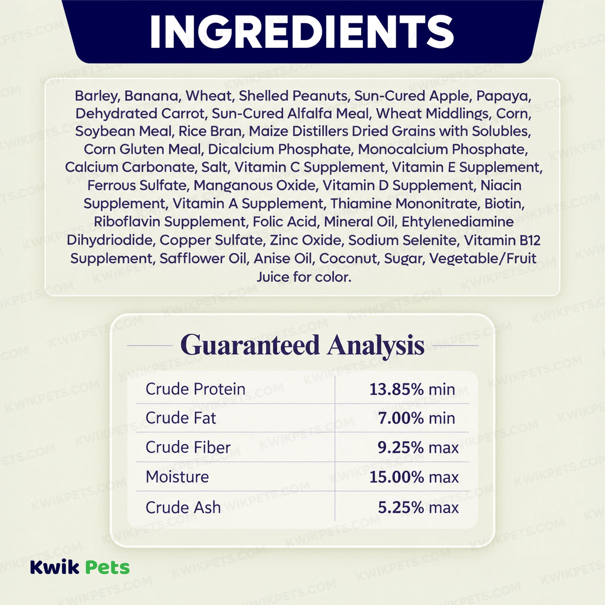 Ingredients info & Guaranteed Analysis of Volkman Seed Company Small Animal Guinea Pig Gourmet Dry Food 4-lb