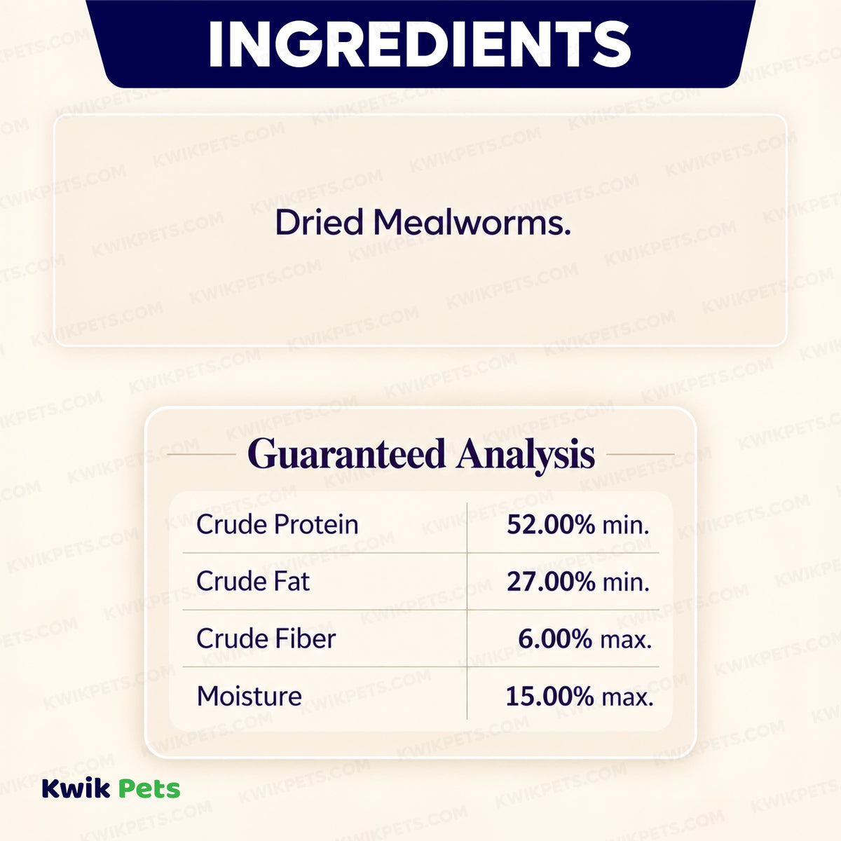 Ingredients info & Guaranteed Analysis of Volkman Seed Company Mealworms Chicken Food 10-oz