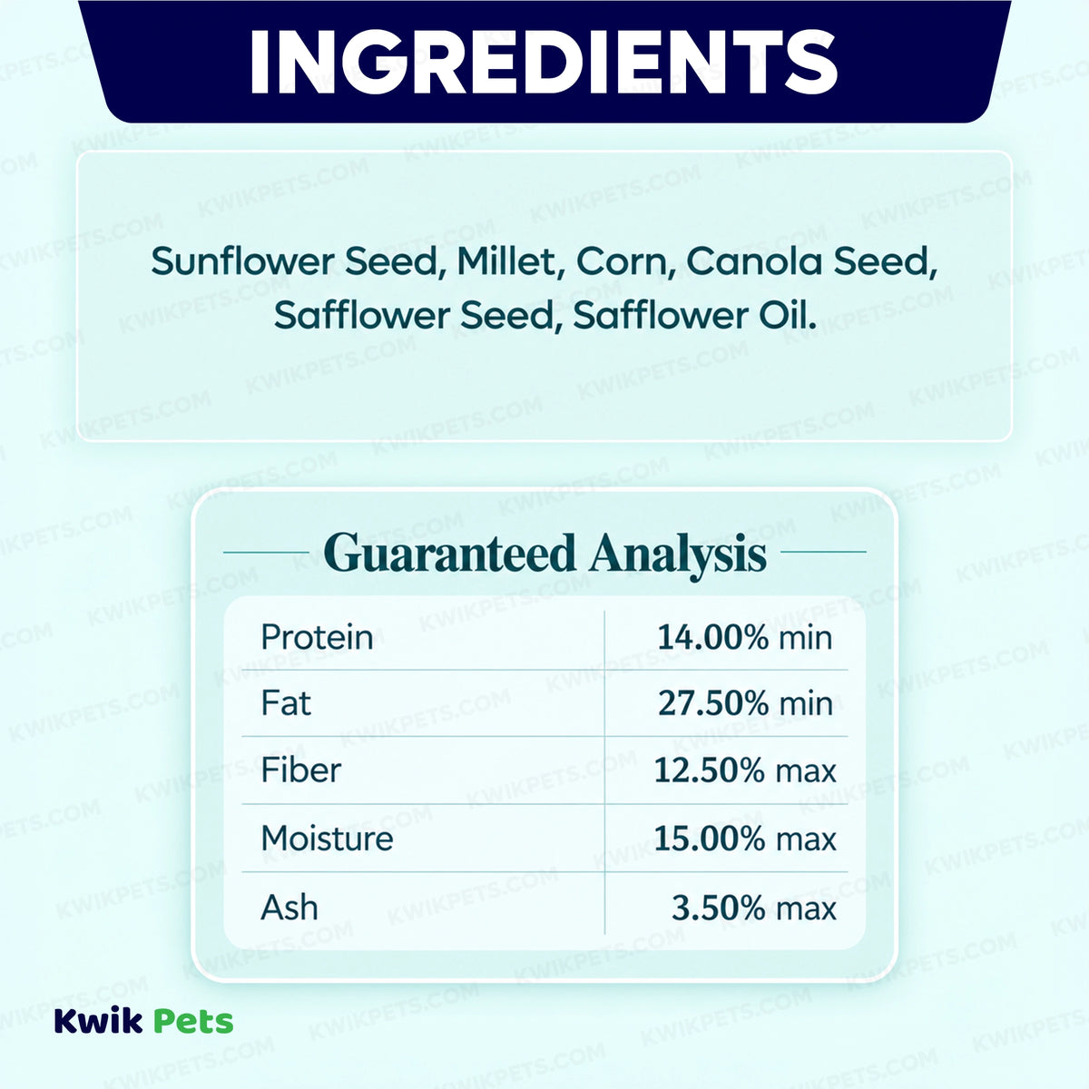 Ingredients info & Guaranteed Analysis of Volkman Seed Company Premium Superior Blend Wild Bird Food 5-lb