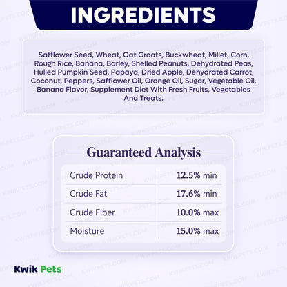  Ingredients info & Guaranteed Analysis of Volkman Seed Company Avian Science Super Hookbill Bird Treat 2-lb