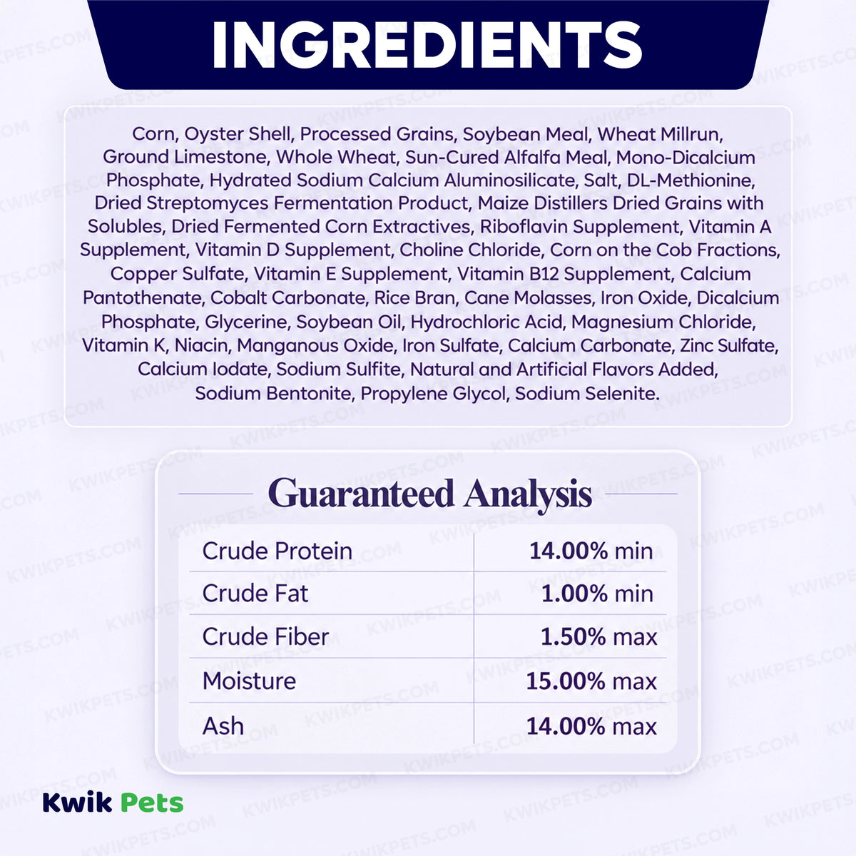 Ingredients info & Guaranteed Analysis of Volkman Seed Company Layer Pellet Blend Chicken Treat 8-lb