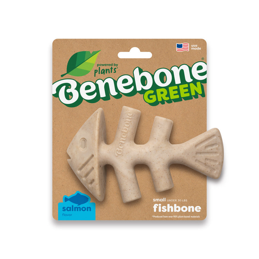Benebone Green Fishbone Salmon Flavor Dog Chew Toy Small