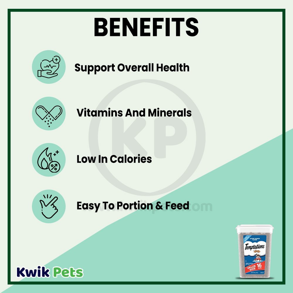 Benefits - Temptations Classics Crunchy & Soft Adult Cat Treats Savory Salmon 16-oz