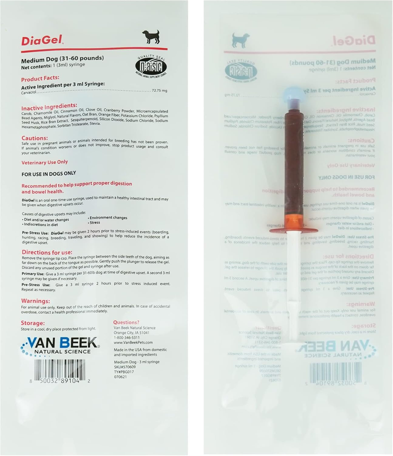 DiaGel Diarrhea Control Oral Gel for Medium Dogs 31-60 lbs 3 ml