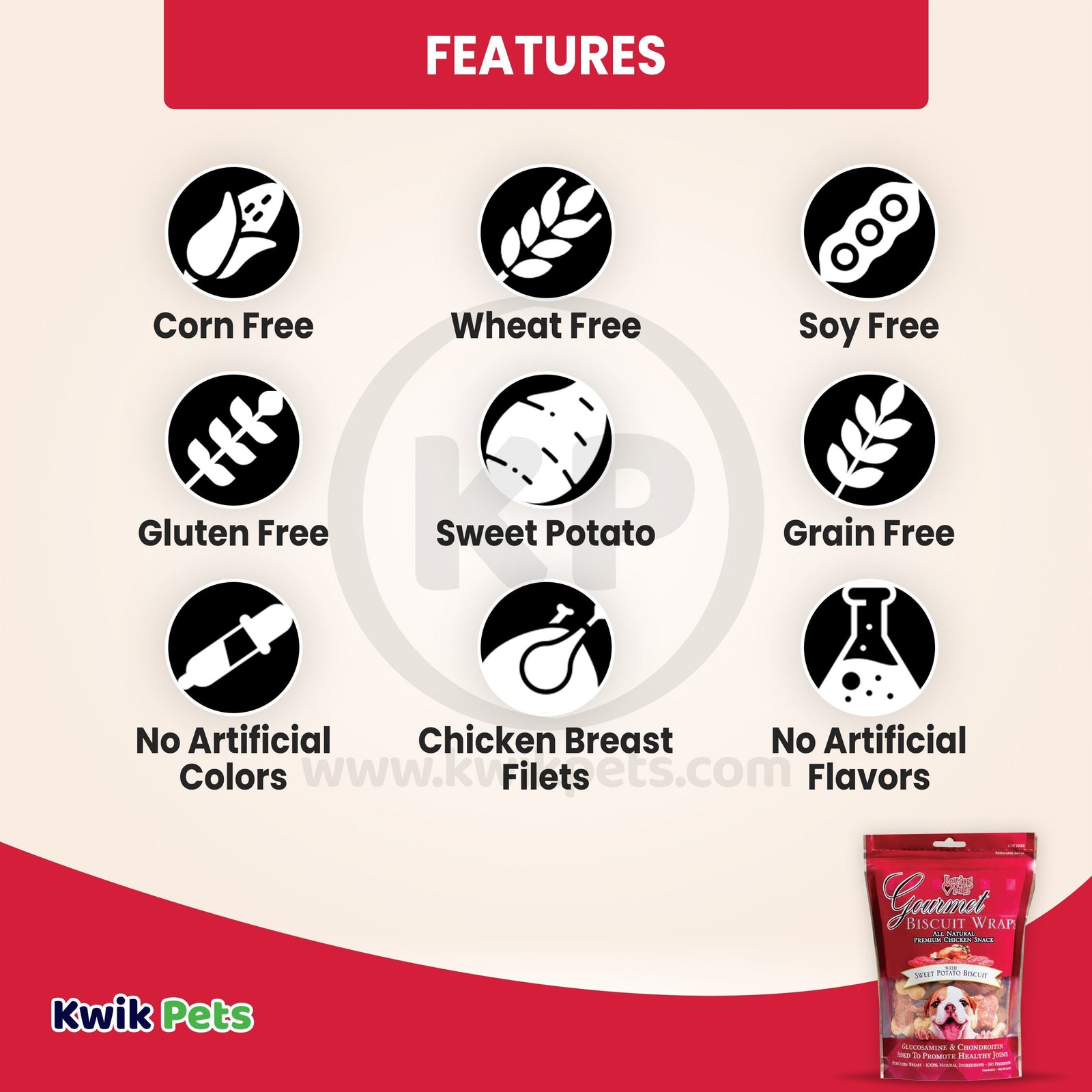 Features of Loving Pets Gourmet Wraps Biscuit Dog Treat Sweet Potato 8-oz