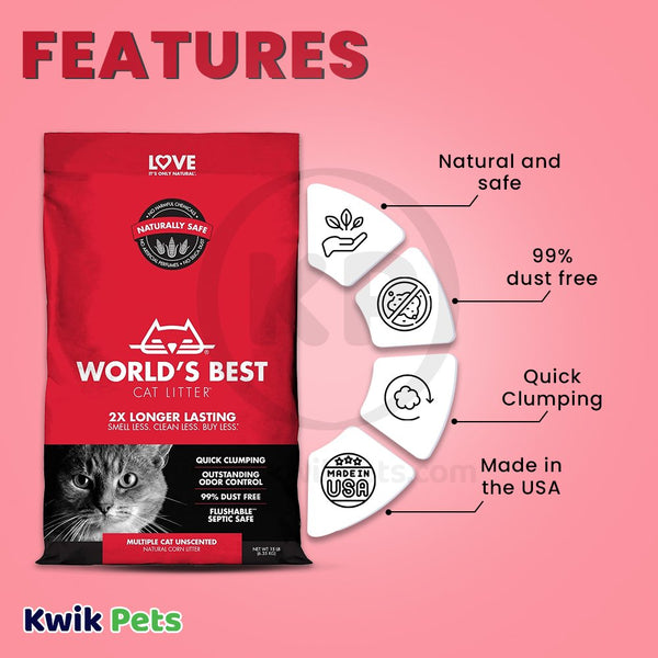 Features - World's Best Cat Litter Multiple Cat Unscented Formula 15-lb