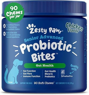 Zesty Paws Senior Advanced Probiotic Bites Soft Chews for Dogs Chicken 90 Count 11.1-oz, Kwik Pets