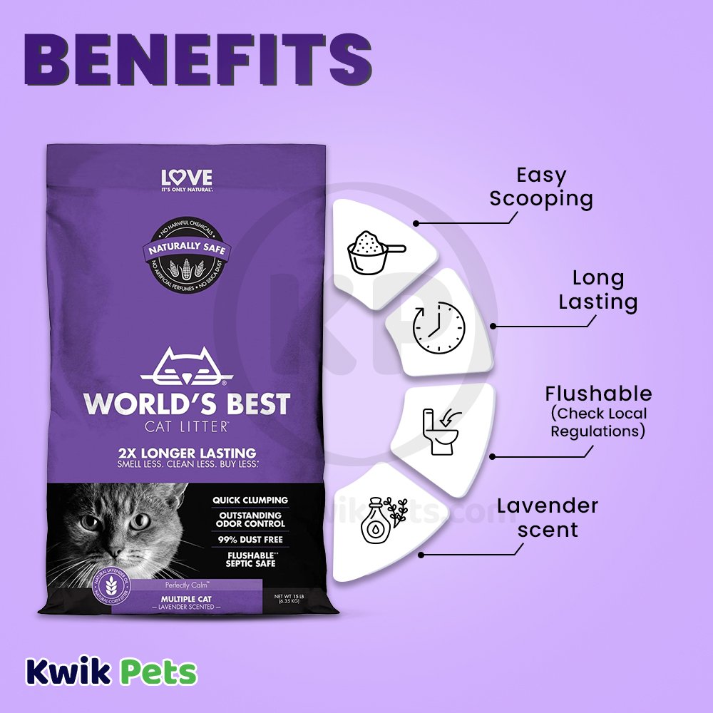 Benefits - World's Best Cat Litter Multiple Cat Lavender Scented Formula 15-lb