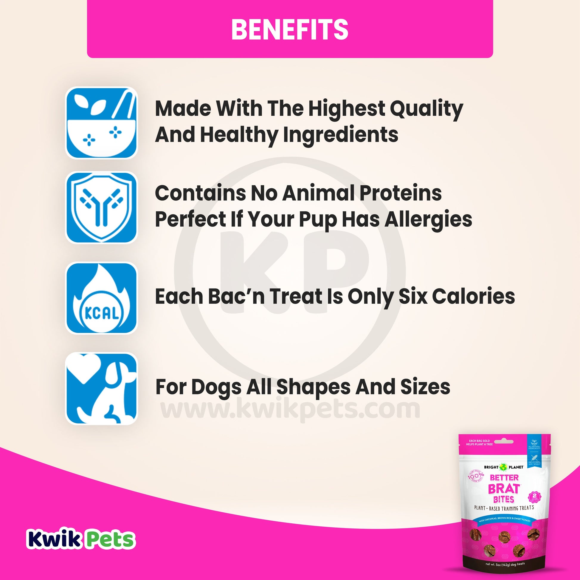 Bright Planet Better Brat Bites Plant-Based Training Dog Treats 5-oz, Kwik Pets