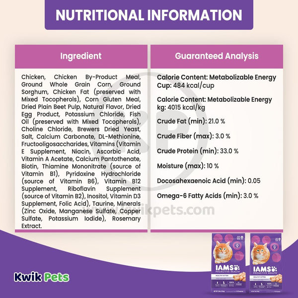 Nutritional Information - IAMS Proactive Health Kitten Dry Cat Food Chicken 7-lb