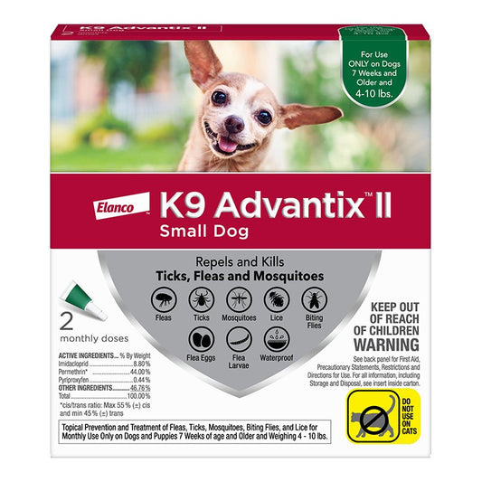 K9 Advantix II Dog Small 4-10 lb Green 2 Pack, Elanco