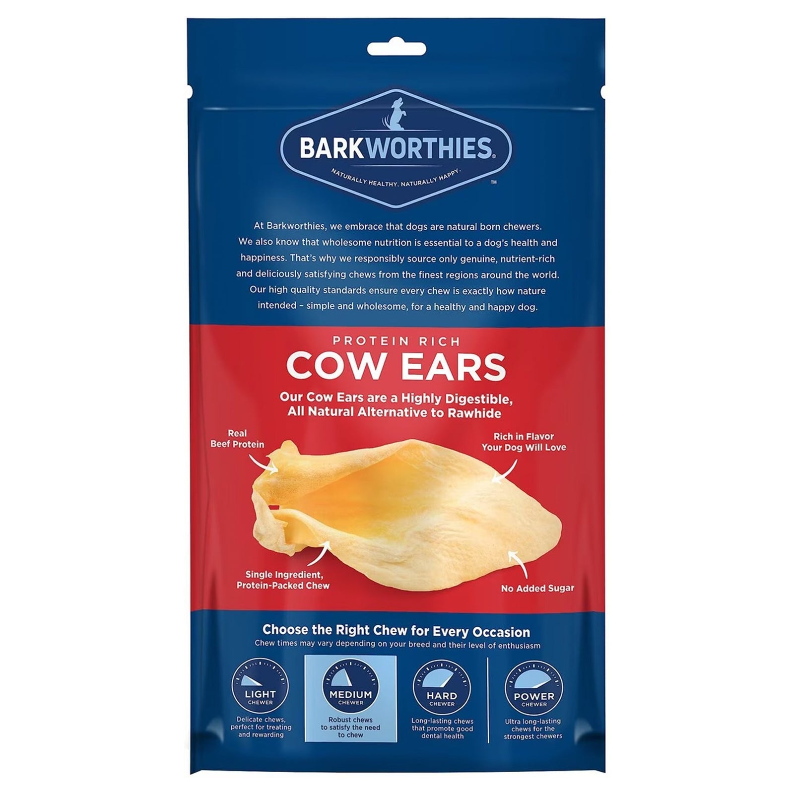 Back of Barkworthies Cow Ears Dog Chews 10 Count