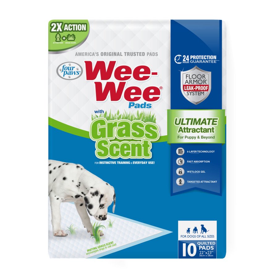Four Paws Wee-Wee Ultimate Attractant Dog Pee Pads with Grass Scent 10 Count 22 in X 23 in, Kwik Pets
