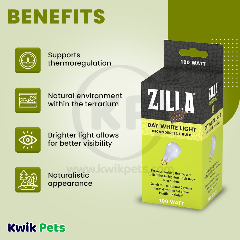 Zilla Incandescent Bulbs Day White, 100 W, Zilla
