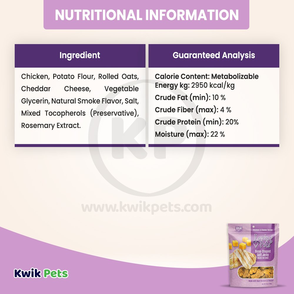 Nutritional Information of Loving Pets Bone-Shaped Soft Jerky Dog Treat Chicken & Cheese 6-oz