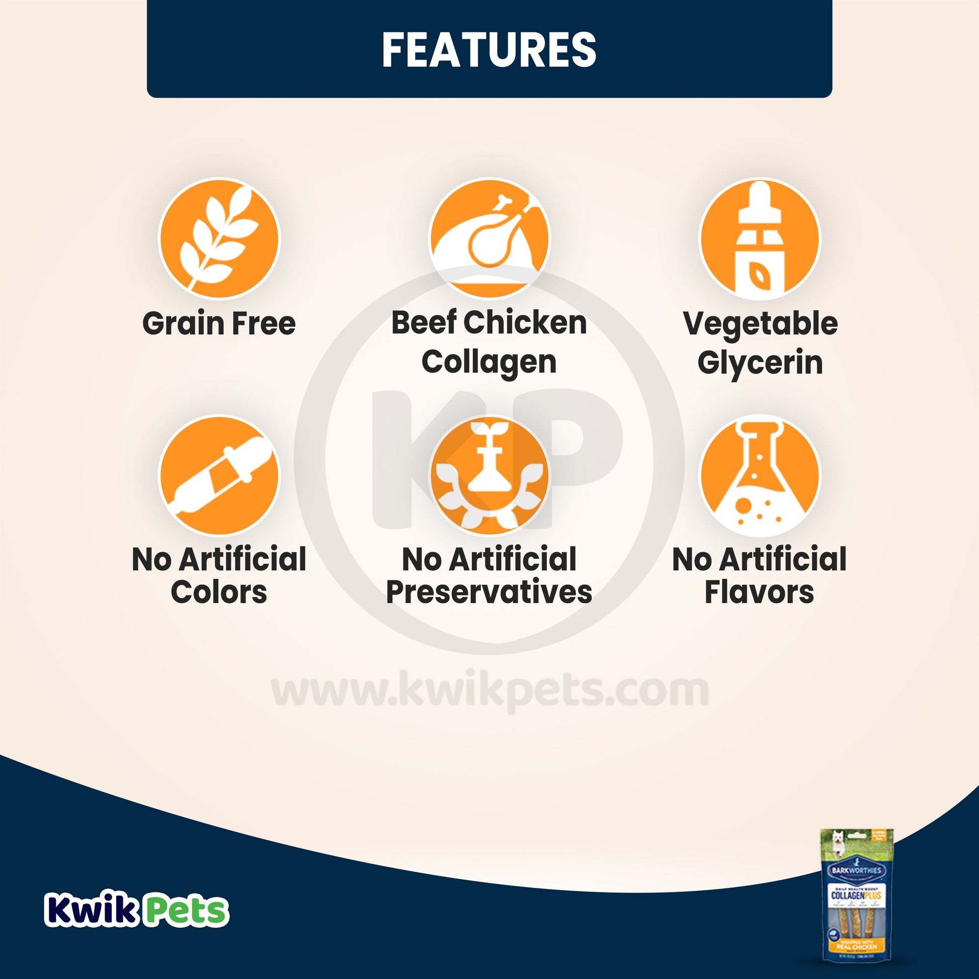 Features of Barkworthies Chicken Wrapped Collagen 6" 3 pk