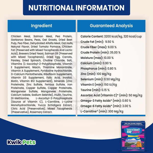 Nutritional Information - Natural Balance Ultra Fat Cats Dry Food Chicken Meal & Salmon Meal 15-lb