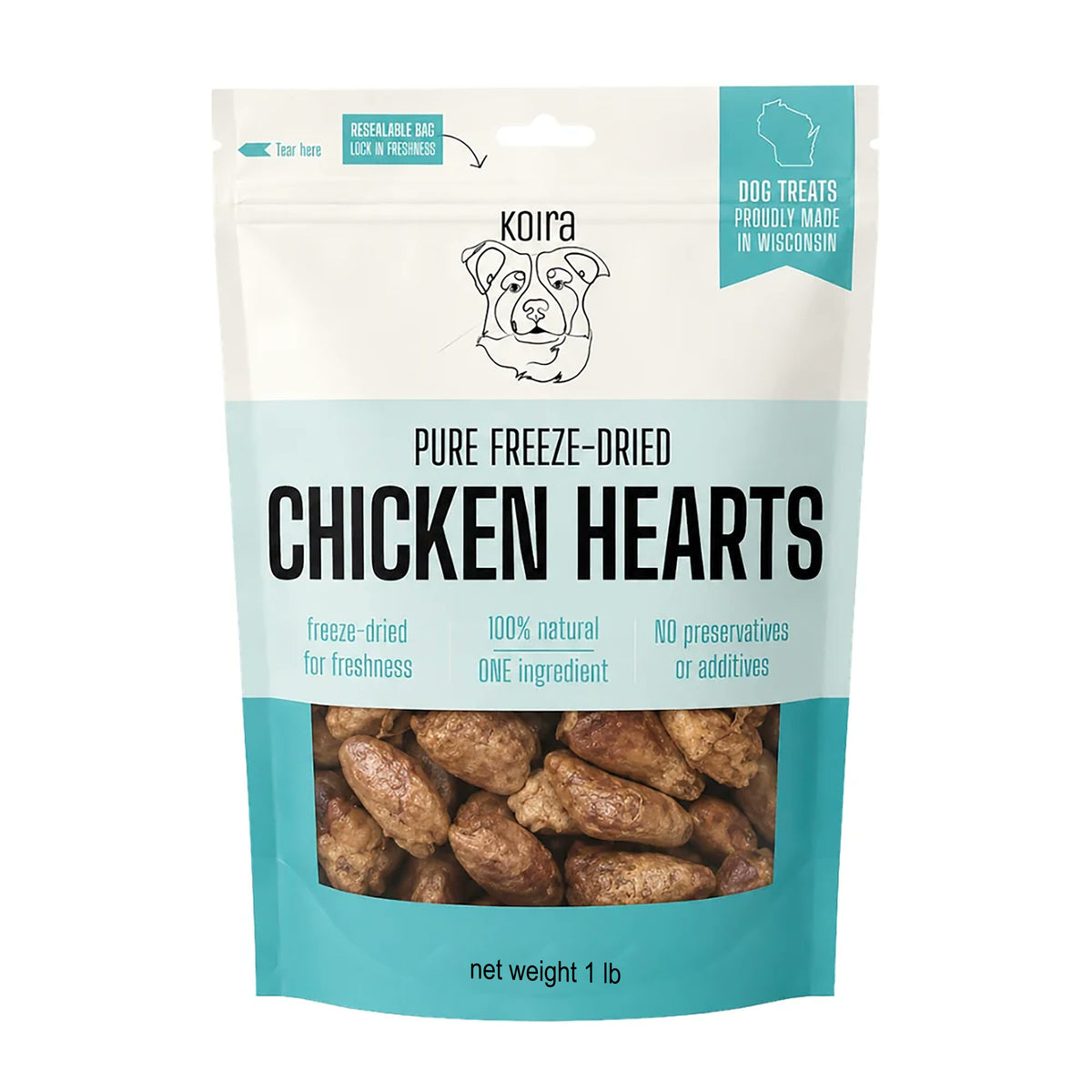 Koira Freeze-Dried Chicken Hearts Dog Treats 1-lb