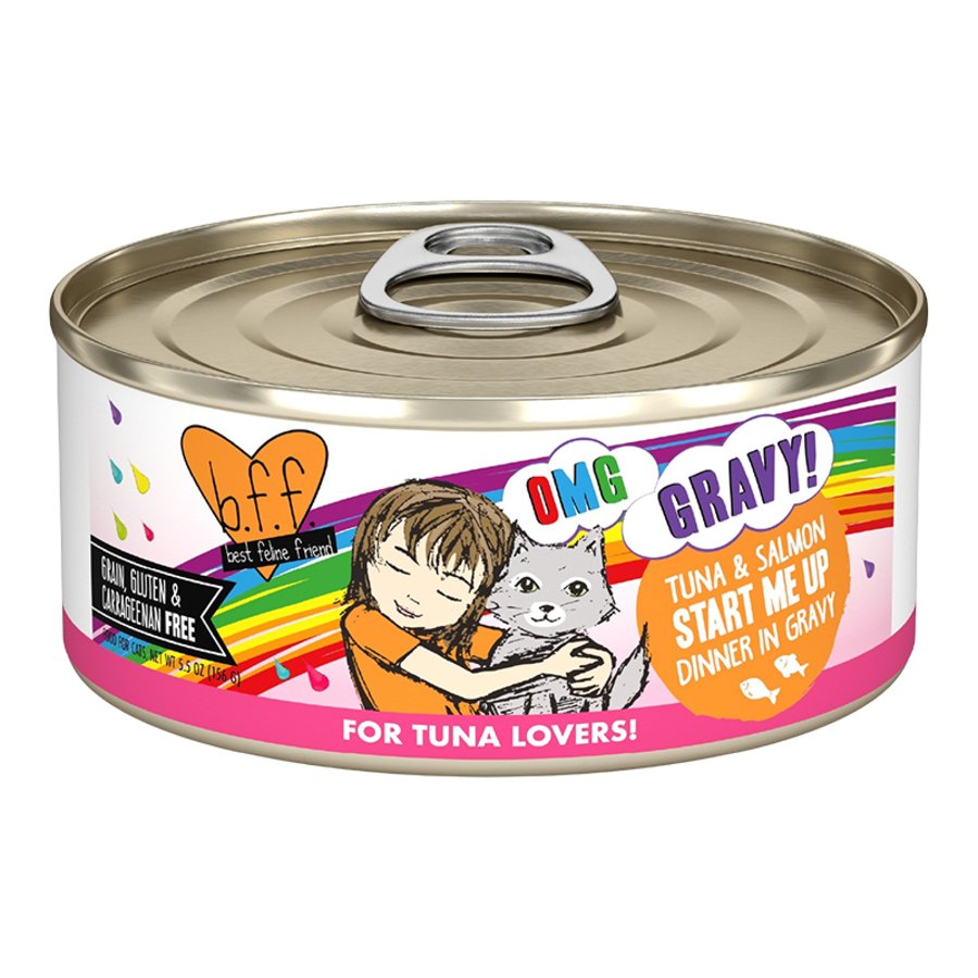 Weruva B.F.F. OMG Tuna & Salmon Start Me Up Dinner in Gravy Wet Cat Food 5.5-oz, Kwik Pets